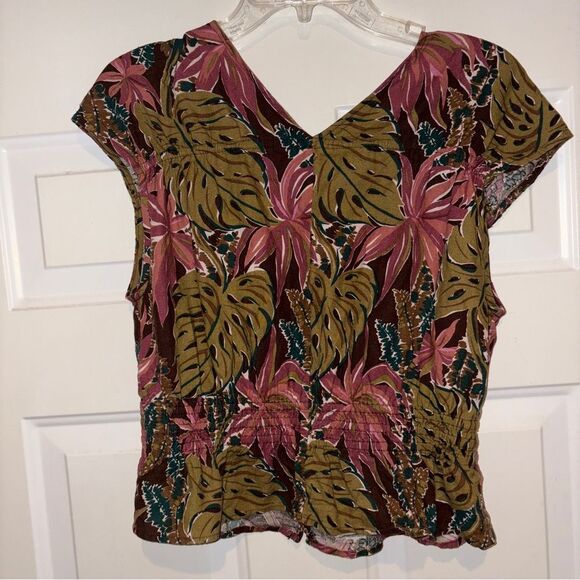Madewell Shirred Cap-Sleeve Top in Brushstroke Monstera - Picture 4 of 6